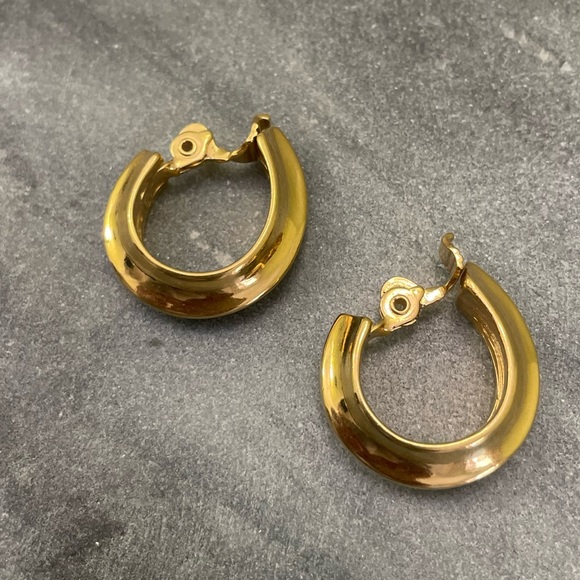 Vintage Monet Gold Clip On Hoops - Picture 2 of 8